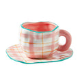 Pink Coffee Mug Cute Cup with Saucer Set for Women 10 oz (Pink Lattice)