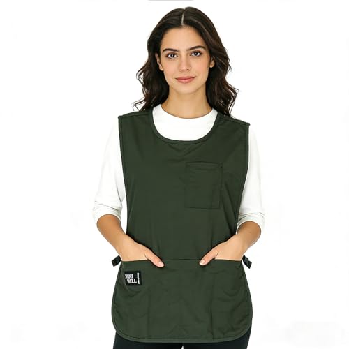 Waterproof Cobbler Apron with 4 Pockets Vest Smock Apron for Men Women Chef Waiter Work (Army Green)