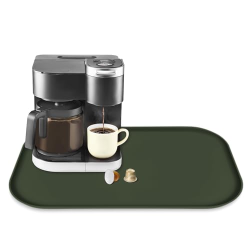Silicone Coffee Maker Mat with Lip for Countertops (Dark Olive / 24'' x 16'')