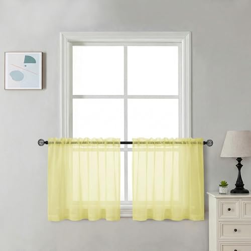 Sheer Tier Curtains 24 Inch Length (Light Yellow / 42"W x 24"L (Pack of 2))