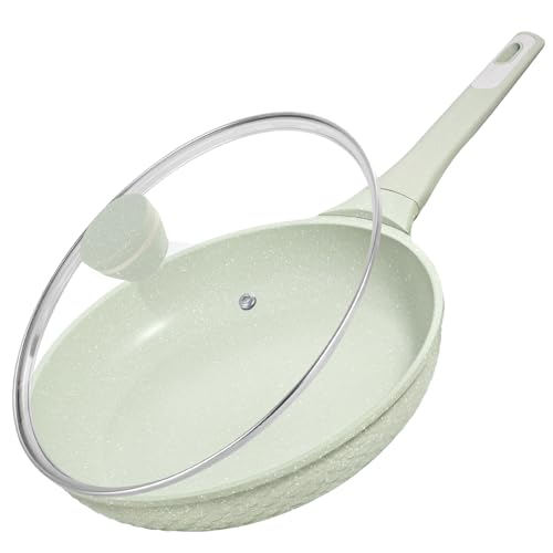Non Stick Frying Pan 11 Inch with Tempered Glass Lid Nonstick Skillets Geen (Green-11 inch with Lid)
