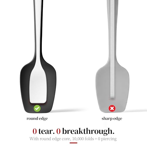 600ºF Heat Resistant Silicone Spoon Spatula for Cooking (Black / 11.34in - Spoon Spatula)