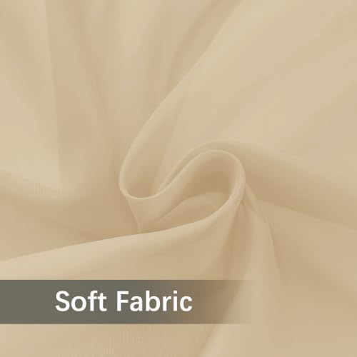 Solid Sheer Rod Pocket Curtain Voile Draperies 2 Panels White Beige Black Grey Coffee 52 Inch Width 96 Inch Long 1 Pair for Kitchen Bedroom Children Living Room Yard (Apricot / 52"W x 96"L (Pack of 2))