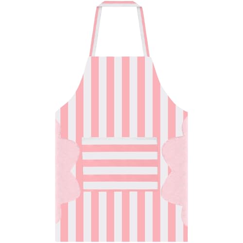 Kitchen Aprons with Pockets for Women Men (Pink)