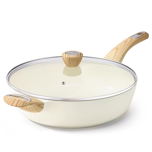 Ceramic Nonstick Frying Pan Skillet with Lid (3.8QT / 10.5IN / Ceramic White)