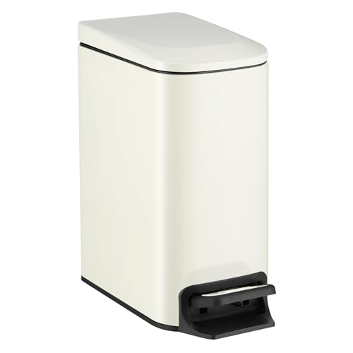 Small Bathroom Trash Can with Lid (Cream)
