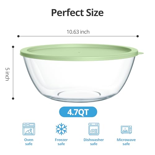 Extra Large Glass Mixing Bowls Clear Glass Salad Cooking Bowls for Kitchen Salad Bread Storage