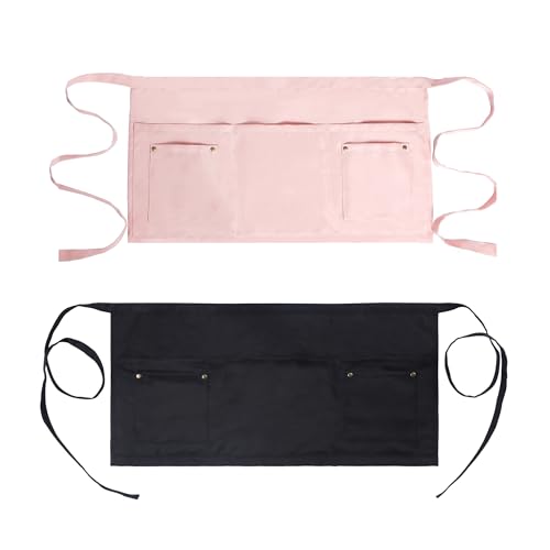Server Apron with 5 Pockets (Pink+black)