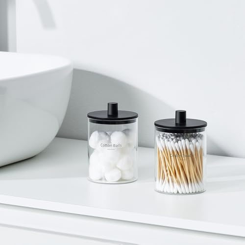 Glass Qtip Holder Dispenser (Black / 2 Pack)