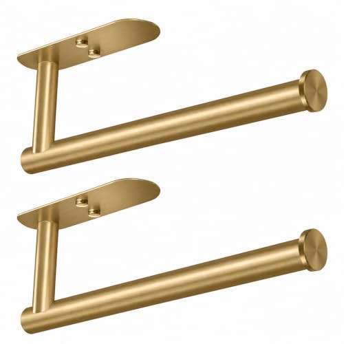Adhesive Paper Towel Holder Under Cabinet Wall Mount for Kitchen Paper Towel (Gold / 2 Pack)