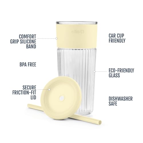 Ava 24oz Glass Tumbler with Straw and Lid for Iced Coffee (Butter Yellow / 24 Ounces)