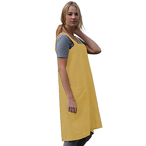 Women's Cross Back Pinafore Apron with Large Pockets Home Kitchen (XX-Large / Yellow)