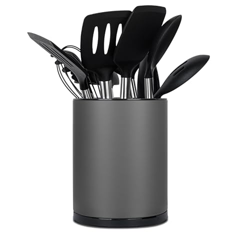 Kitchen Utensil Holder for Countertop 360° Rotating Utensil Caddy Extra Large Utensil Crock Cooking Utensil Holder for Kitchen Counter (Dark Grey)