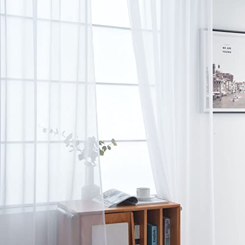 Basic Rod Pocket Sheer Voile Window Curtain Panels White 1 Pair 2 Panels 52 Width 63 Inch Long for Kitchen Bedroom Children Living Room Yard (White / 52"W x 63"L (Pack of 2))