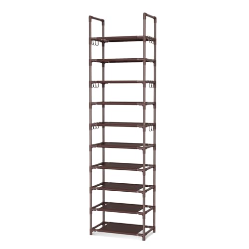 10 Tiers Tall Shoe Rack Holds 20 (Brown / 17" Wide - 10 Tier)