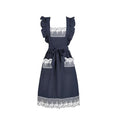 Vintage Aprons for Women with Pockets Cute Lace Ruffle Adjustable Apron for Cooking Kitchen Baking Gardening (Navy Blue)