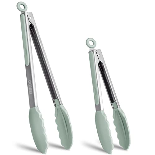 Tongs for Cooking (Light Green / 9 + 12 inches)