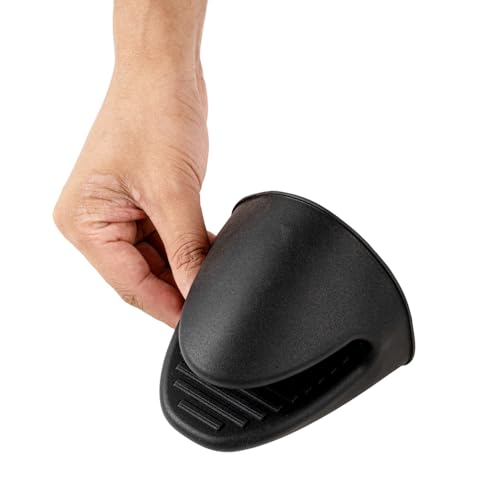 2 Piece Oven Mitt Gloves Set 1 Case of 4.33 x 3.5 Inch Silicone Pot Holders (Black / Pot Holder)