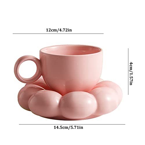 Ceramic Coffee Mug with Spoon Travel Sunflower Cloud Mug with Saucer 200ML Afternoon Tea Cup for Latte