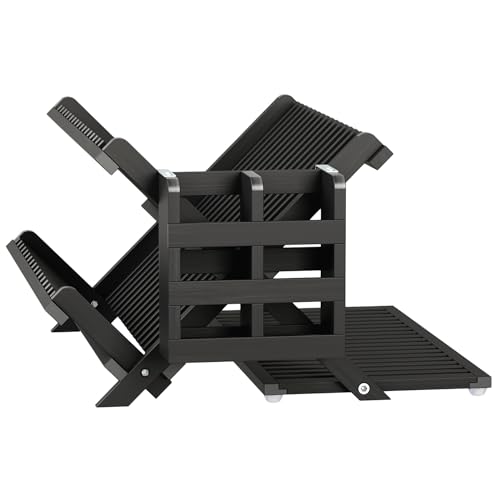 Black Bamboo Dish Drying Rack with Utensil Holder (Black / 3-Tier+Dish Drying Mat)