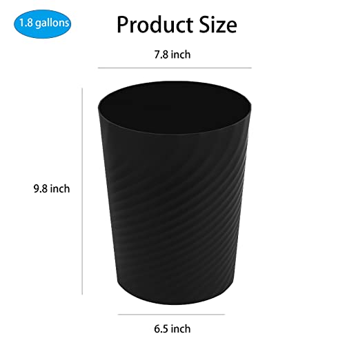 Plastic Small Bathroom Trash Can Wastebasket Garbage Can (Black / 1.8 Gallon/2 Pack)