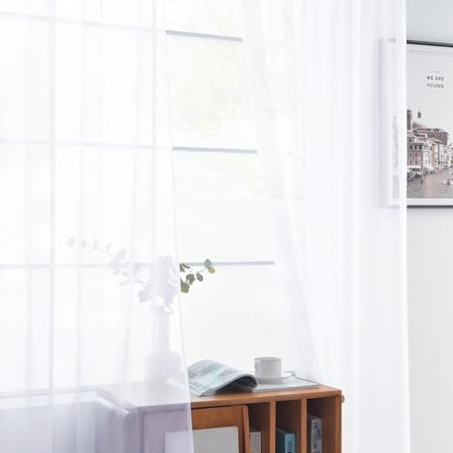 Sheer Rod Pocket Curtain Voile Draperies 2 Panels White Beige Black Grey Coffee 52 Inch Width 84 Inch Long 1 Pair for Kitchen Bedroom Children Living Room Yard (Optical White / 52"W x 84"L (Pack of 2))