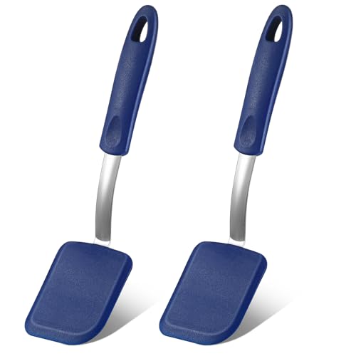 2 Pcs Mini Silicone Cookie Brownie Spatula (Solid Flat / Blue)
