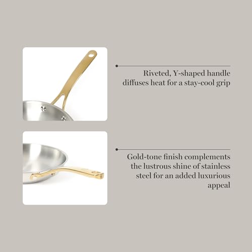 Castelle 9.5 Inch Stainless Steel Frying Pan with Gold (Stainless Steel W/ Gold Handle / 9.5" Frying Pan)