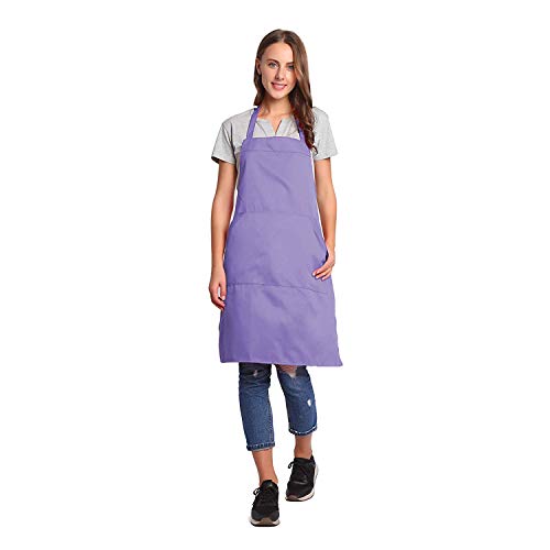 Adjustable Bib Apron with Pocket Extra Long Ties for Women Men (Lavender)