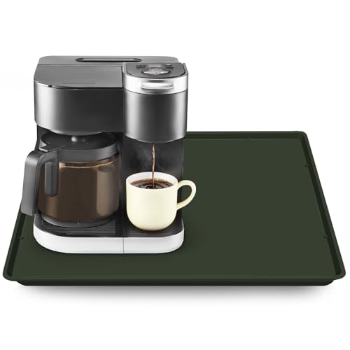 Silicone Coffee Maker Mat with Lip for Countertops (Dark Olive / 19.7'' x 15'')