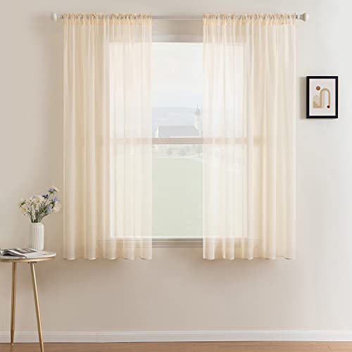 Cream Beige Sheer Curtains 38 X 45 Inches (Cream Beige / 38"W x 45"L (Pack of 2))