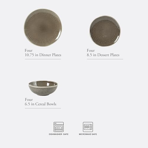Sandy Pines Stoneware Plates and Bowls Set (Brown (Sandy Pines) / Service for 4 (12pcs))