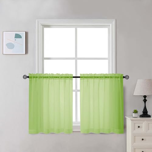 Lime Sheer Curtains 30 inch Length 2 Panels (Lime / 42"W x 30"L (Pack of 2))