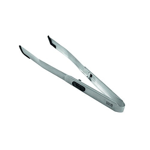 Stainless Steel SoftEdge Locking Tweezer Tongs with Silicone Edge (Stainless - Black)