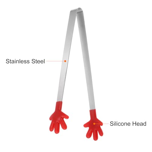 Mini Food Tongs 5.5" Pattern Shape Stainless Steel with Silicon Tips Small Cooking Tongs Kitchen Food Tongs Serving Tongs for Cooking Grilling BBQ Barbecue Kitchen (Red)