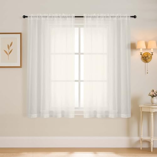 Ivory Window Sheer Curtains 45 Inches Length (42"W x 45"L (Pack of 2) / Ivory)