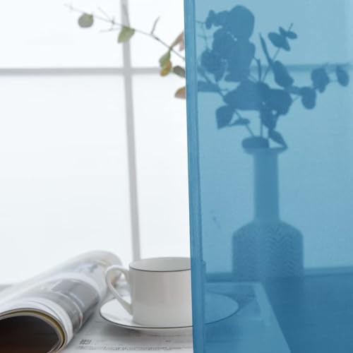 Basic Rod Pocket Sheer Voile Window Curtain Panels Blue 1 Pair 2 Panels 52 Width 90 Inch Long for Kitchen Bedroom Children Living Room Yard（Blue (Blue / 52"W x 90"L (Pack of 2))