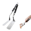 Kitchen Cooking Tongs 11.6 inch 304 Stainless Steel Grill Clamp Spatula for Flipping Bread Steak Fish Toast (Black)