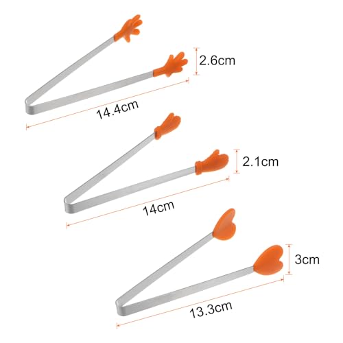 Mini Food Tongs 5.5" Pattern Shape Stainless Steel with Silicon Tips Small Cooking Tongs Kitchen Food Tongs Serving Tongs for Cooking Grilling BBQ Barbecue Kitchen (Orange)