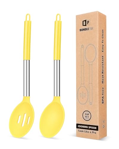 Silicone Cooking Spoons for Nonstick Cookware (Yellow)