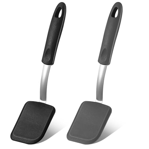 2 Pcs Mini Silicone Cookie Brownie Spatula (Solid Flat / Black, Grey)
