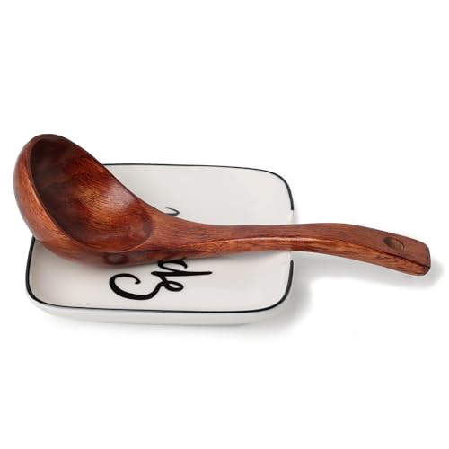 Farmhouse Ceramic 4.75 Inch Spoon Rest for Kitchen (White)