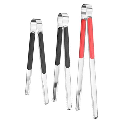 3 Pack Grill Tongs (Red, Black / 8.8/10/11.6 Inch)