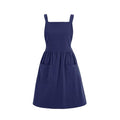 Cute Cotton Pinafore Aprons for Women with Pockets for Kitchen (Navy Blue)