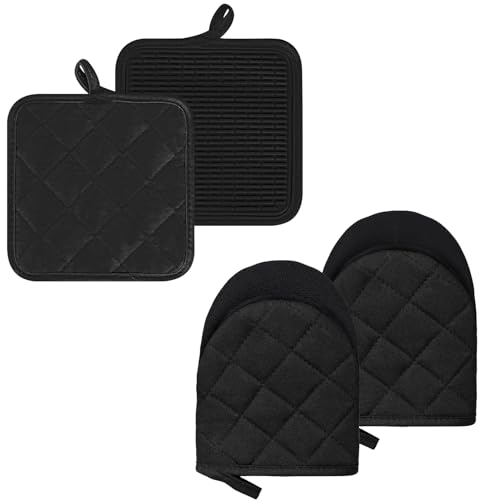 Oven Mitts and Pot Holders Set (Black / 4 Pieces Set)