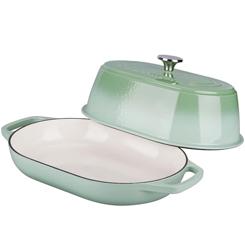 Enameled Cast Iron Dutch Oven Pot with Dome Lid (Green)