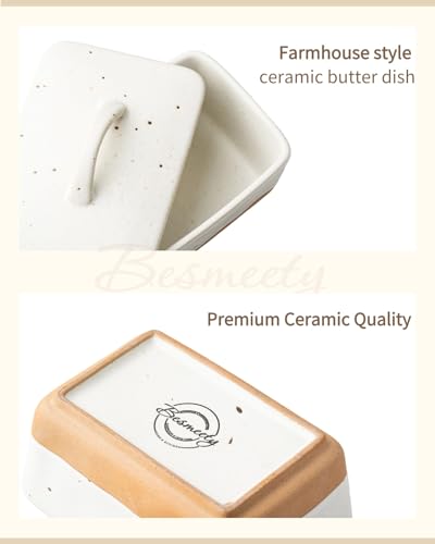 Ceramic Butter Dish with Lid for Countertop (White)