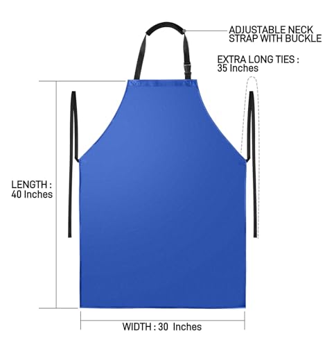 Waterproof Rubber Vinyl Apron Heavy Duty Chemical Resistant Work Apron Extra Long Grilling Aprons with Adjustable Bib Apron for Dishwashing Lab Butcher Cooking Kitchen Blue (Blue)