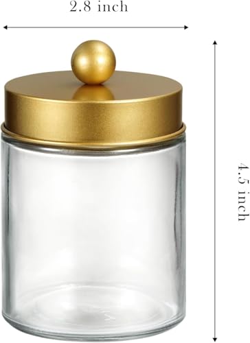 3 Pack Glass Qtip Holder with Gold Stainless Steel Lids (3 pack / Gold)