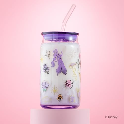 Disney Princess Icon Glass Tumblers with Lids and Straws (Princess)